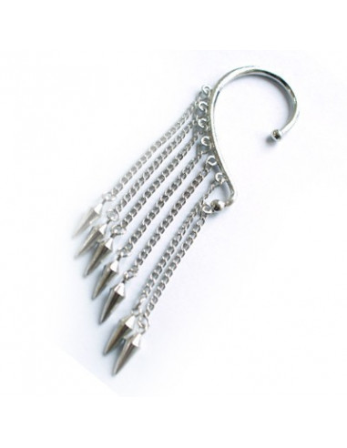 Cercel tip ear cuff, model punk cu lanturi scurte, terminate cu tepi mici, prindere dupa ureche
