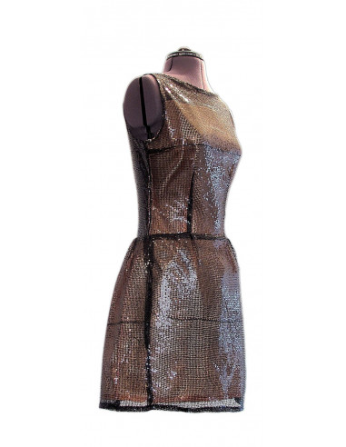 Rochie scurta de seara, din material negru transparent cu paiete