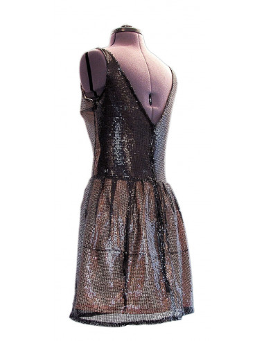 Rochie scurta de seara, din material negru transparent cu paiete
