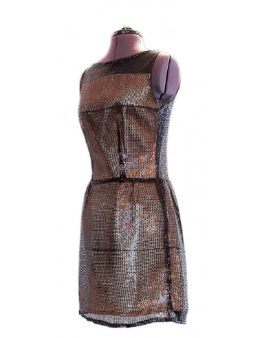 Rochie scurta de seara, din material negru transparent cu paiete