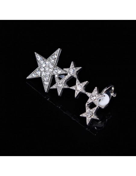 Cercel ear cuff, sase stelute cu cristale, prindere cu ac si clips