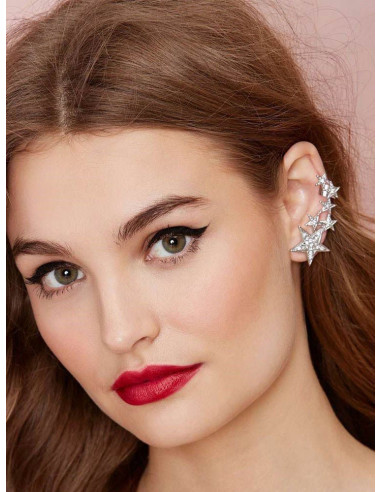 Cercel ear cuff, sase stelute cu cristale, prindere cu ac si clips