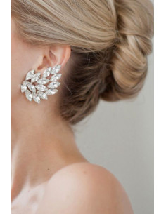 Cercel ear cuff statement, Glass Wing, cu cristale albe cat-eye 2