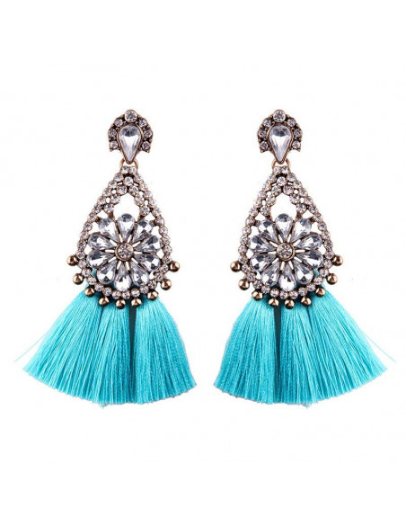Cercei luxury Fringed Flowers, medalion cu cristale si canafi lungi