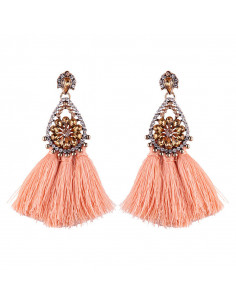 Cercei luxury Fringed Flowers, medalion cu cristale si canafi lungi 2