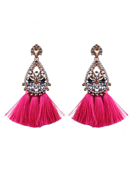 Cercei luxury Fringed Flowers, medalion cu cristale si canafi lungi