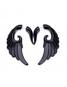 Ear expander fals, model tribal aripa mare din plastic negru 2