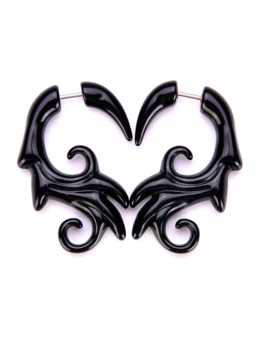 Ear expander fals, model tribal inflorat din plastic negru
