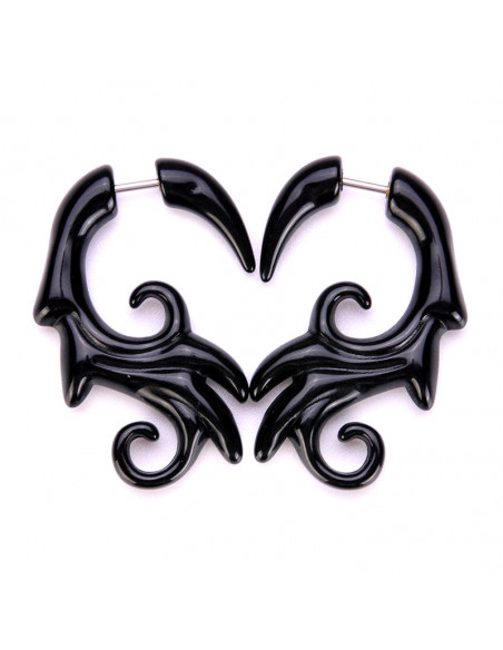 Ear expander fals, model tribal inflorat din plastic negru