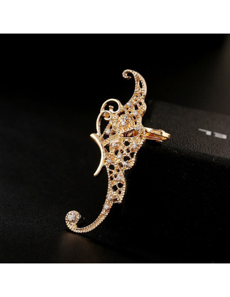 Cercel ear cuff fluture filigranat cu cristale mici si coada arcuita