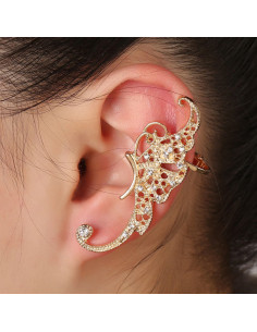Cercel ear cuff fluture filigranat cu cristale mici si coada arcuita 2