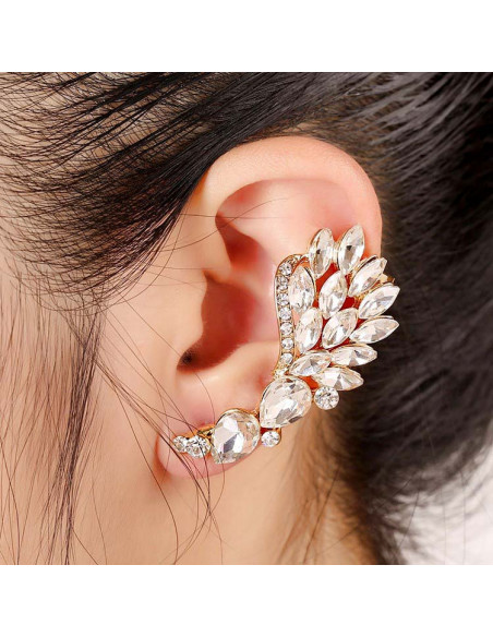 Cercel ear cuff statement, Calla Blossom, cu cristale albe ascutite