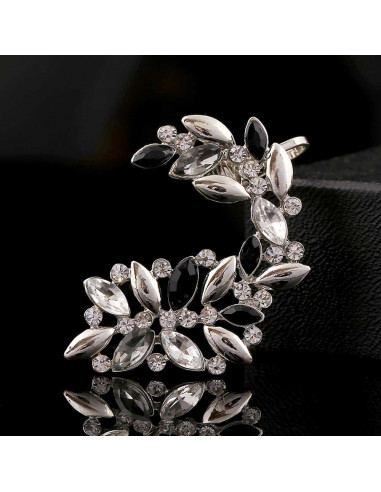Cercel ear cuff statement, cu cristale albe, negre, gri si metalice