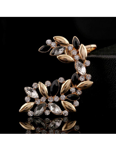 Cercel ear cuff statement, cu cristale albe, negre, gri si metalice