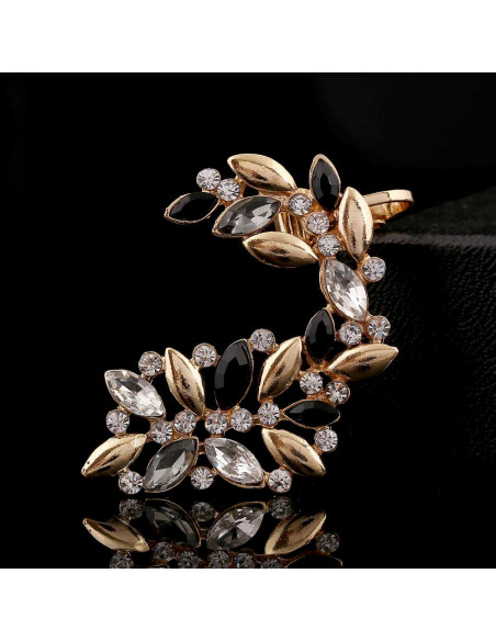 Cercel ear cuff statement, cu cristale albe, negre, gri si metalice