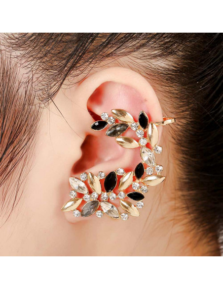 Cercel ear cuff statement, cu cristale albe, negre, gri si metalice