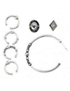 Set cercei si ear cuff, inele  cu modele etnice si cristale albe 2