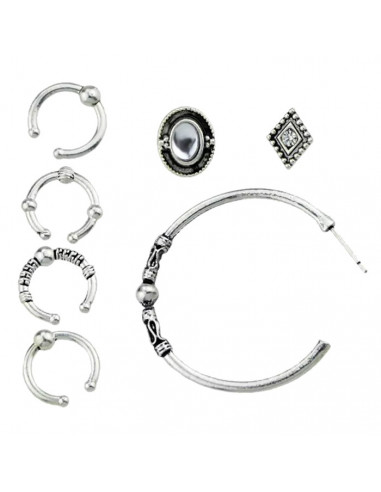 Set cercei si ear cuff, inele  cu modele etnice si cristale albe
