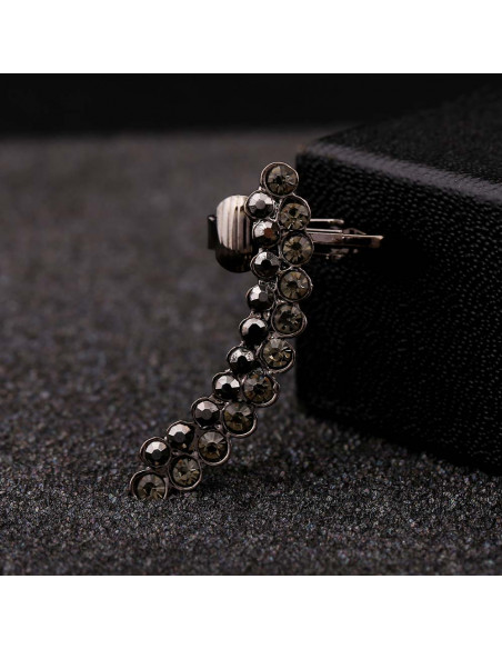 Cercel ear cuff elegant, doua randuri arcuite cu cristale zig zag