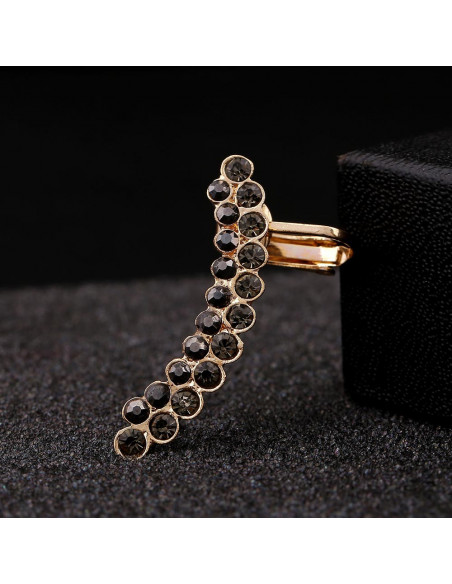 Cercel ear cuff elegant, doua randuri arcuite cu cristale zig zag