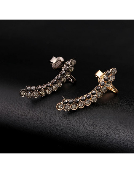 Cercel ear cuff elegant, doua randuri arcuite cu cristale zig zag
