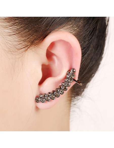 Cercel ear cuff elegant, doua randuri arcuite cu cristale zig zag