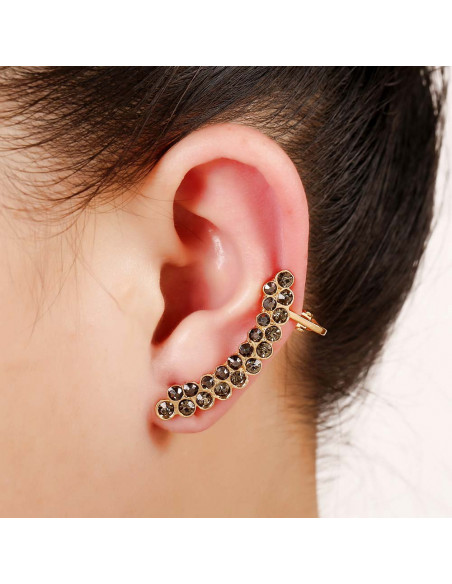 Cercel ear cuff elegant, doua randuri arcuite cu cristale zig zag