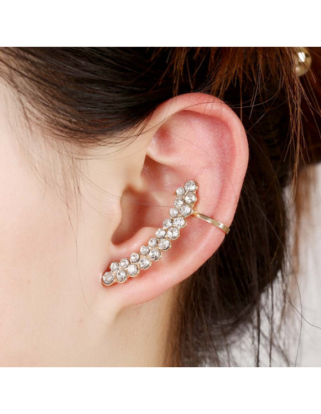 Cercel ear cuff elegant, doua randuri arcuite cu cristale zig zag
