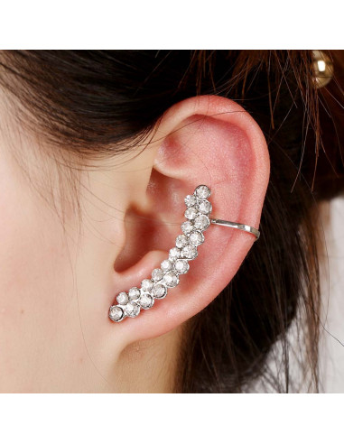 Cercel ear cuff elegant, doua randuri arcuite cu cristale zig zag
