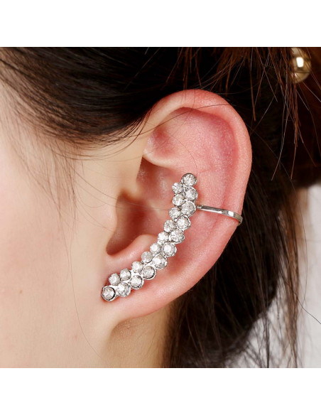 Cercel ear cuff elegant, doua randuri arcuite cu cristale zig zag