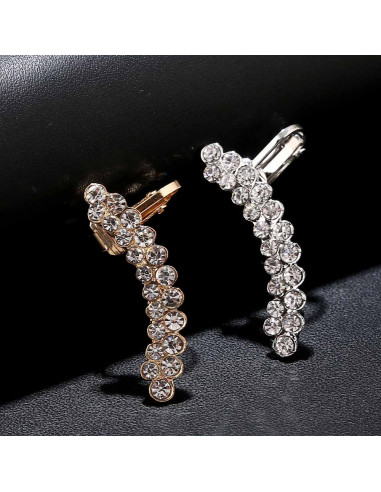 Cercel ear cuff elegant, doua randuri arcuite cu cristale zig zag