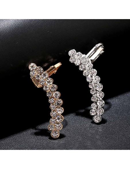 Cercel ear cuff elegant, doua randuri arcuite cu cristale zig zag