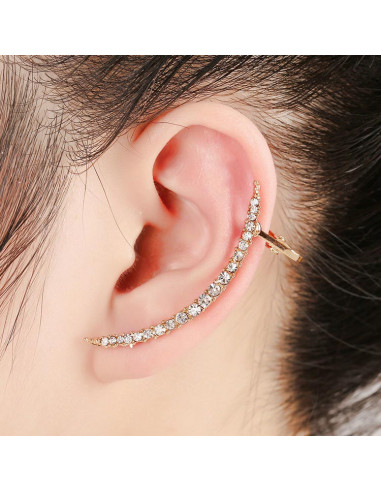 Cercel ear cuff elegant, semiluna minimal cu cristale albe