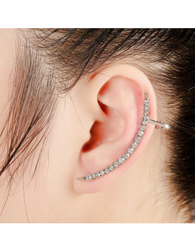 Cercel ear cuff elegant, semiluna minimal cu cristale albe