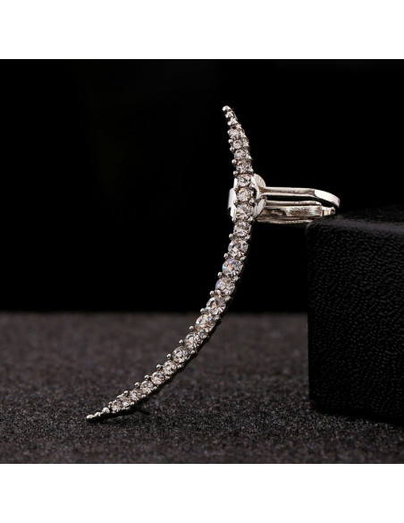 Cercel ear cuff elegant, semiluna minimal cu cristale albe