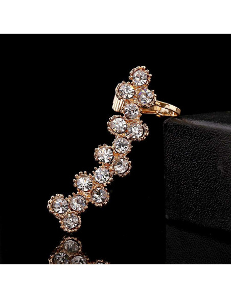 Cercel ear cuff lung, cu cristale rotunde in zig-zag