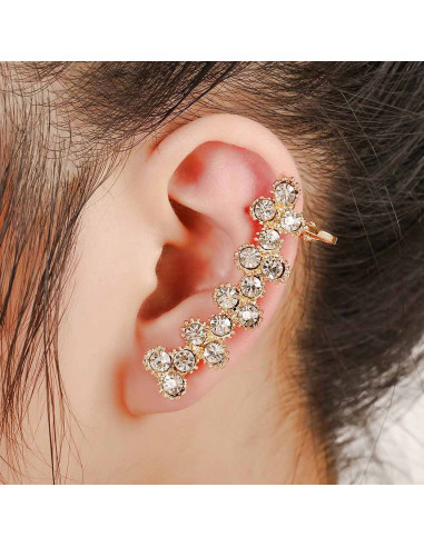 Cercel ear cuff lung, cu cristale rotunde in zig-zag
