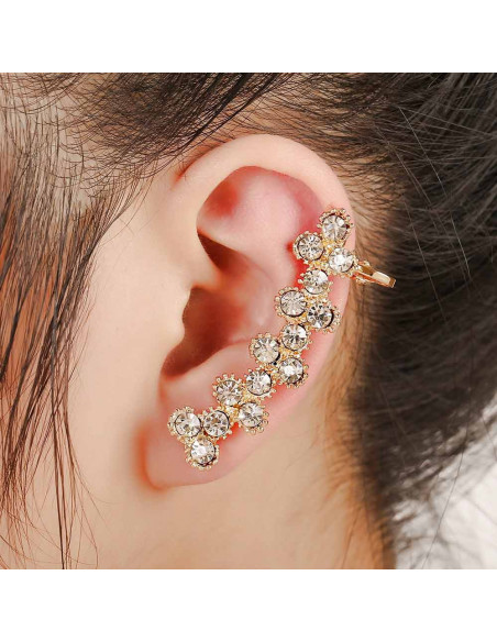 Cercel ear cuff lung, cu cristale rotunde in zig-zag