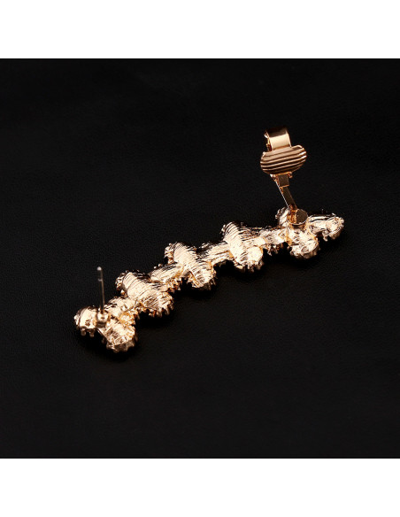 Cercel ear cuff lung, cu cristale rotunde in zig-zag