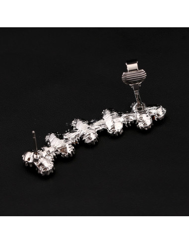 Cercel ear cuff lung, cu cristale rotunde in zig-zag