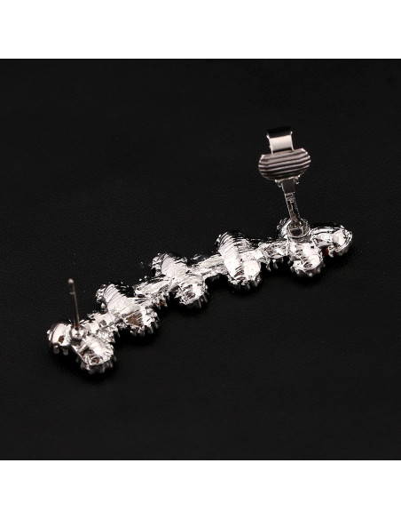 Cercel ear cuff lung, cu cristale rotunde in zig-zag