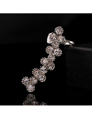 Cercel ear cuff lung, cu cristale rotunde in zig-zag