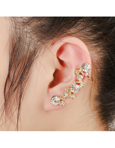 Cercel ear cuff elegant, cu flori mici si cristale rotunde