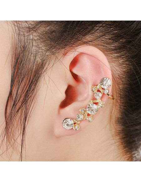 Cercel ear cuff elegant, cu flori mici si cristale rotunde