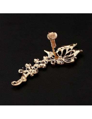 Cercel ear cuff fluture pe ramurica, cristale rotunde albe