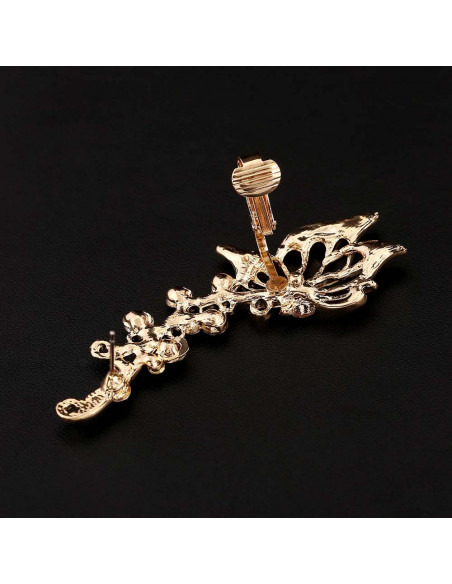 Cercel ear cuff fluture pe ramurica, cristale rotunde albe