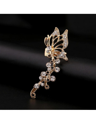 Cercel ear cuff fluture pe ramurica, cristale rotunde albe