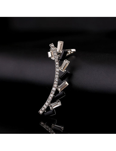 Cercel ear cuff luxury cu cristale albe si negre dreptunghiulare