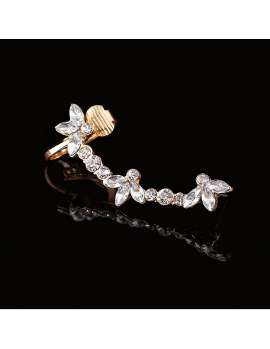 Cercel ear cuff cu cristale si flori cu trei petale