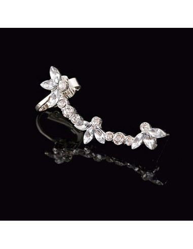 Cercel ear cuff cu cristale si flori cu trei petale
